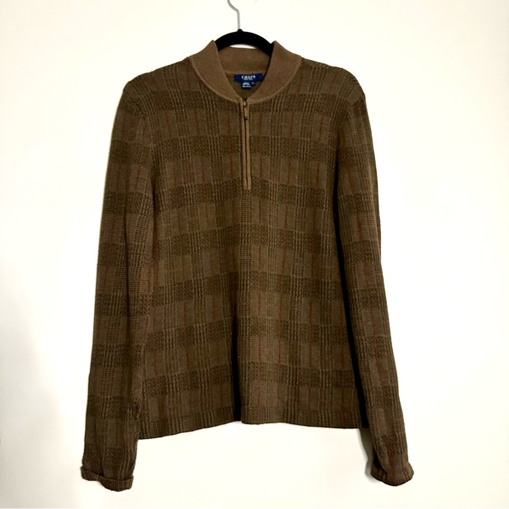 Chaps • Brown Plaid‎ Quarter Zip Pullover Sweater